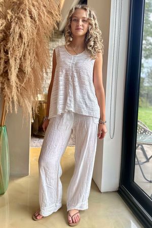 Made in Italy Benji Linen Wave Panel Pant White *